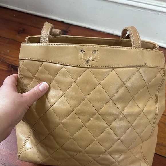 Chanel Beige Lambskin Leather Quilted Hand Bag(Damaged) - Picture 5 of 17